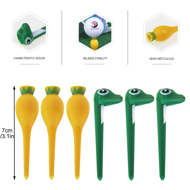 플라스틱 만화 디봇 골프 티, 70mm/2.76 인치 6 개, 노란색/녹색, 깨지지 않는 내구성 골프 티, 골프 액세서리 선물