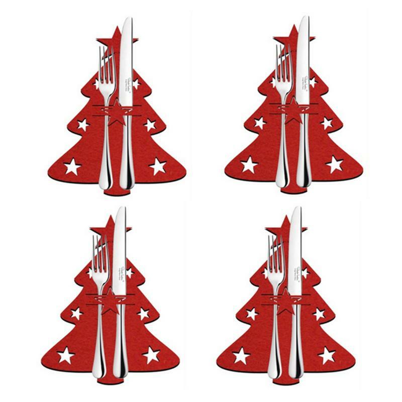Peralatan makan dapur Santa dekorasi Natal 2023 tas pemegang 4 buah pohon Natal kantong alat makan Tahun Baru dekorasi Natal untuk rumah