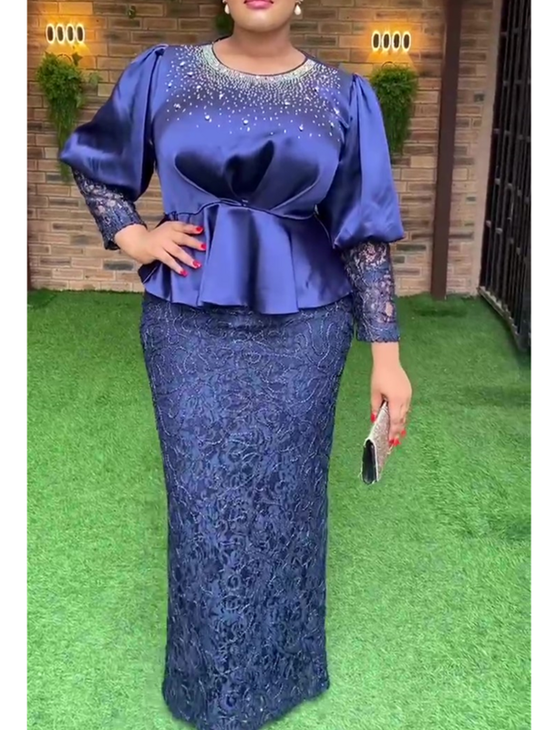Gaun pesta Afrika ukuran besar untuk wanita mode baru 2024 gaun Maxi pernikahan renda Dashiki Ankara elegan Turki Muslim