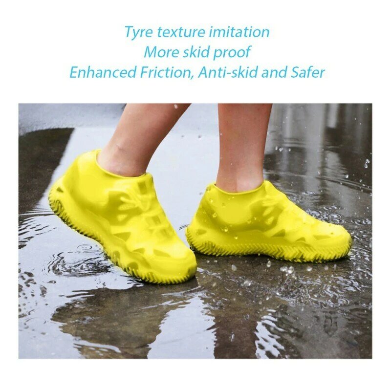 Couvre-chaussures réutilisables en silicone non ald pour les jours de pluie en plein air, bottes de pluie unisexes, haute élasticité, résistantes à l'usure, imperméables, 1 paire