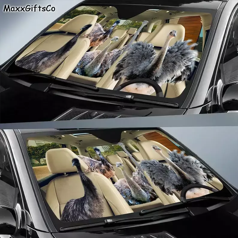 ที่บังแดดรถยนต์ EMU กระจกหน้ารถ EMU ที่บังแดดครอบครัวอุปกรณ์เสริมรถยนต์ hiasan mobil ของขวัญสำหรับพ่อแม่