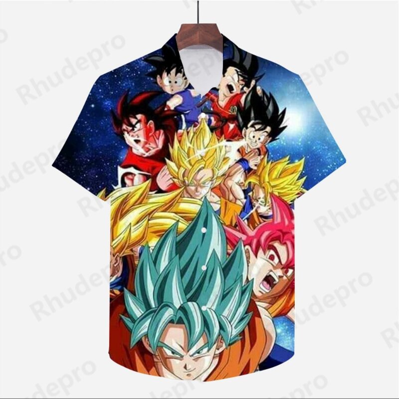 Kemeja pria Harajuku Dragon Ball Z pakaian musim panas gaya pantai kualitas tinggi Vegeta Goku lengan pendek Streetwear Anime Fashion