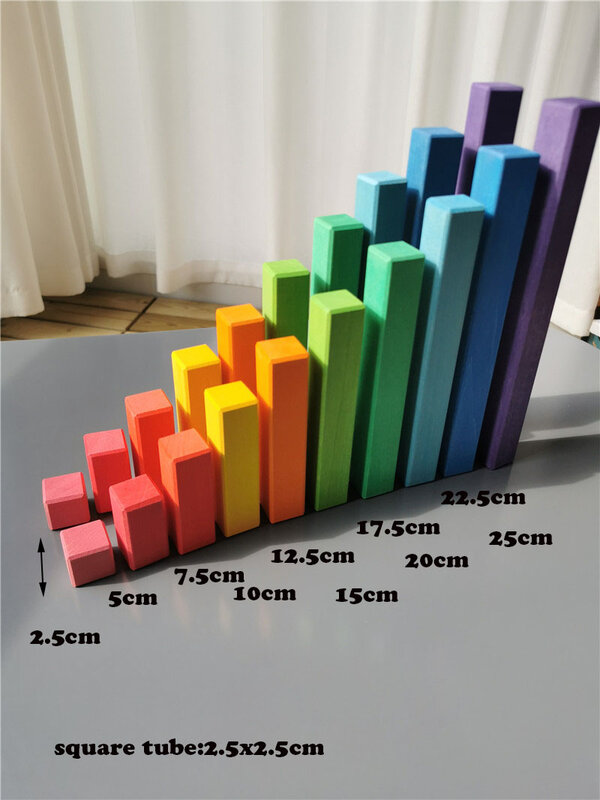 Large Wooden Building Blocks Set Rainbow Stacking Counting Timber Square Construction Tube Toys for Kids Educational Play