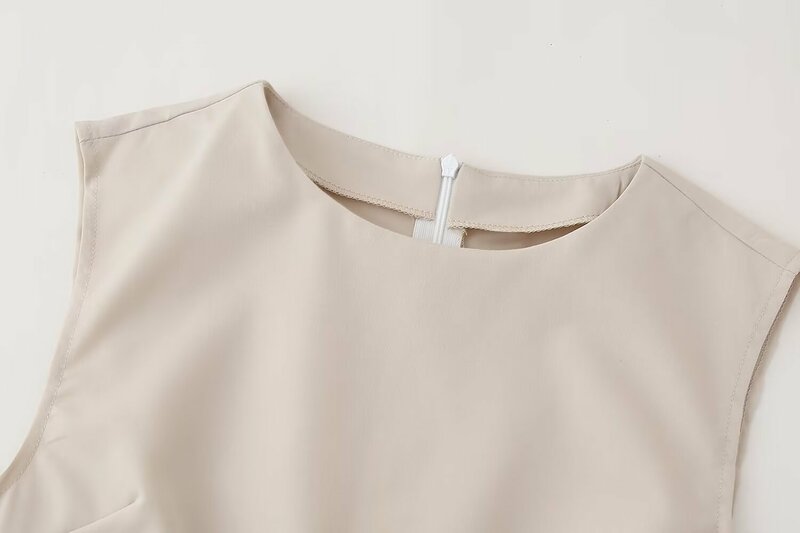 เสื้อกั๊กคอกลมแขนกุดสำหรับผู้หญิง, 2024 gaun modis แฟชั่น + ชุดกระโปรงจีบลำลอง