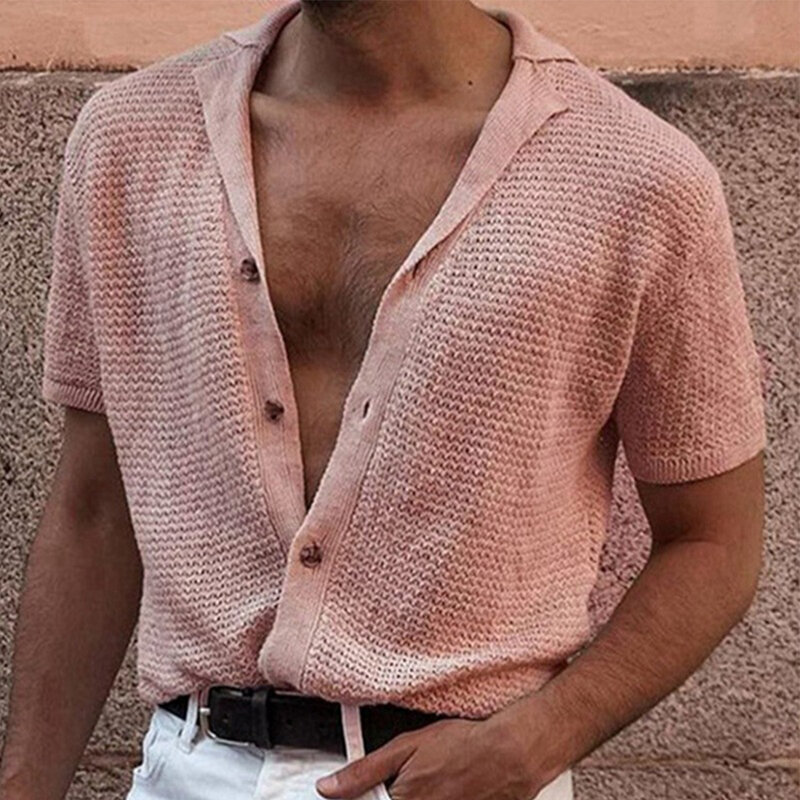 Camicie abbottonate da uomo belli magliette lavorate a maglia estive magliette a maniche corte da spiaggia camicetta alla moda camicie abbottonate traspiranti
