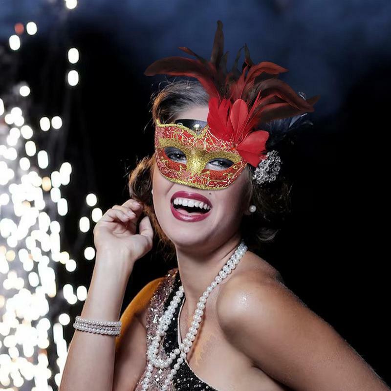 Чехол с перьями для маскарада, полулицевая Обложка для Хэллоуина, искусственная Обложка для лица на карнавал, Хэллоуин, Обложка для лица на Марди Гра