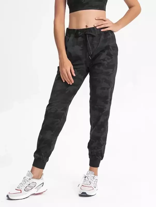 Lulu Stretch Fabrics Women Fitness Jogger Leggings with Two Side Pockets Camo Loose Fit Sport Active Skinny Ankle-Length Pants