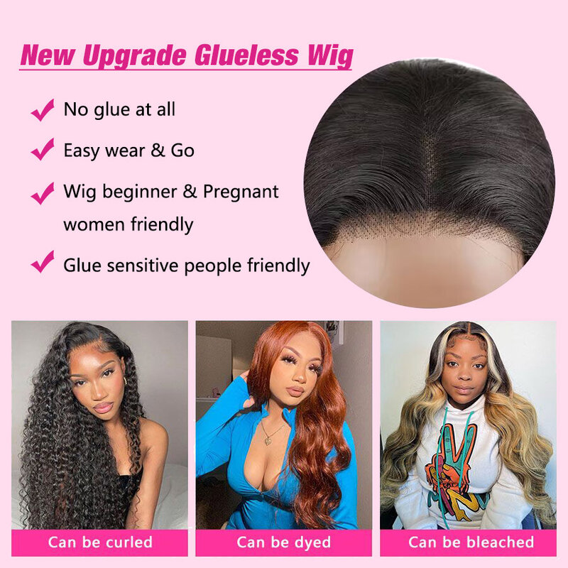Glueless Wig Human Hair Ready to Wear Straight 13x4 HD Lace Frontal Wig Pre Plucked Glueless Human Hair Wigs with Elastic Band