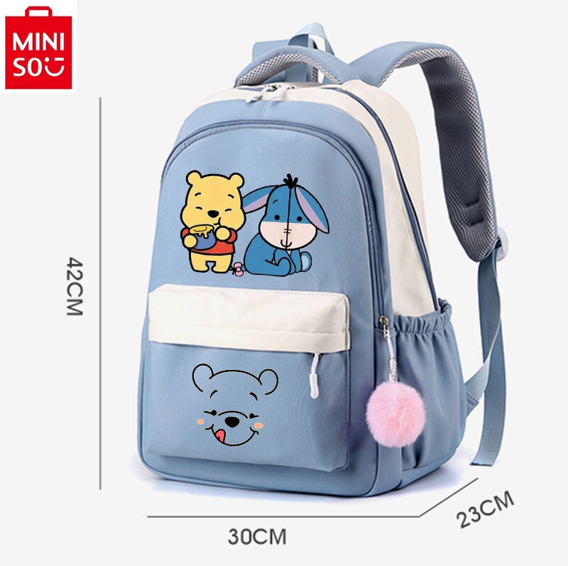MINISO Disney Winnie Bear Candy Color School Bag Student High Quality Nylon Large Capacity Adjustable Shoulder Strap Backpack