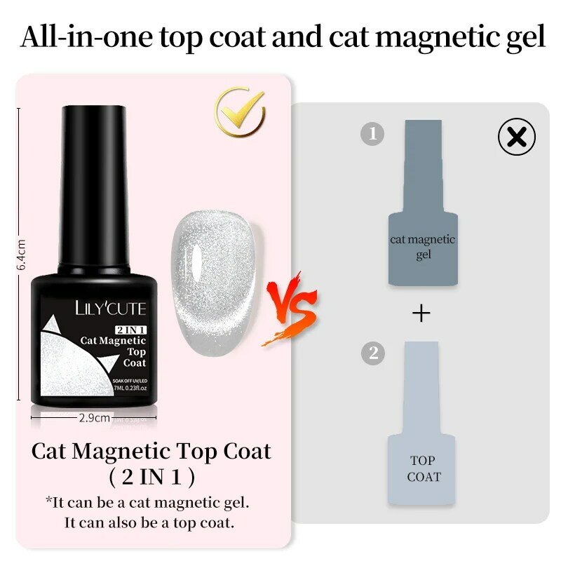 LILYCUTE-Sparking Cat Esmalte em gel magnético, Semi permanente, verniz UV, Top Coat, Glitter Snowlight, 7ml, 2 em 1
