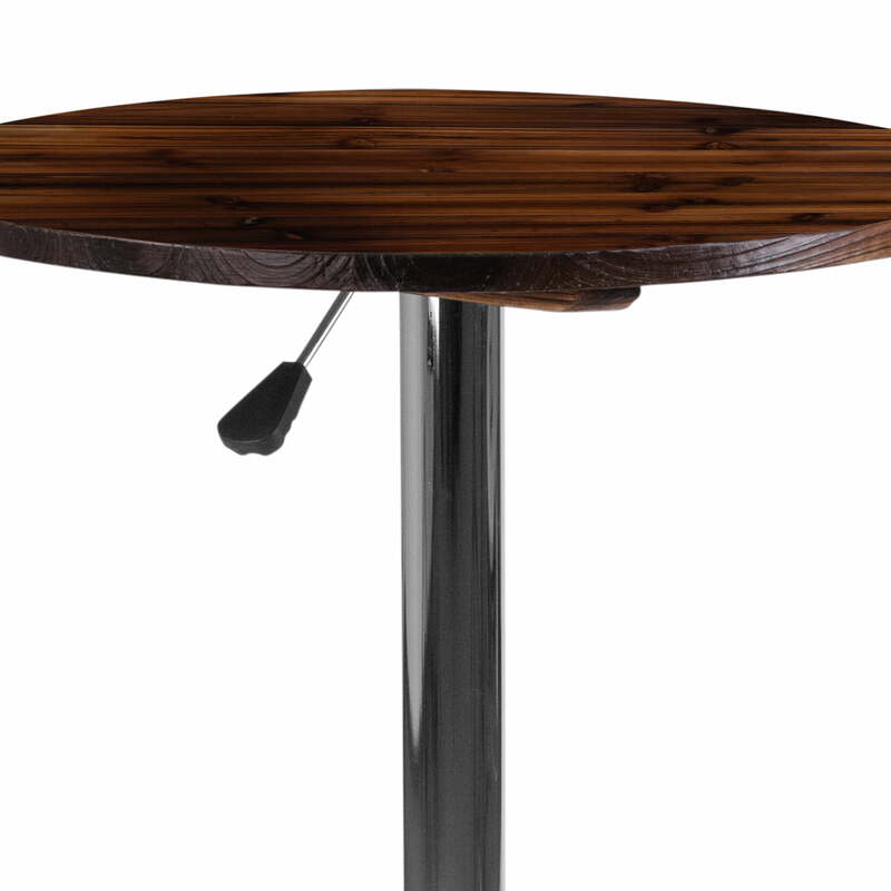 23.5'' Round Adjustable Height Rustic Pine Wood Pub Bar Table (Adjustable Range 26.25'' - 35.5'')