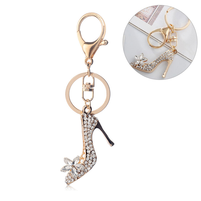 High Heel Shoe Keychain Rhinestone Crystal Purse Car Key Chain Bag Decorative Alloy Keyring Bag Charm