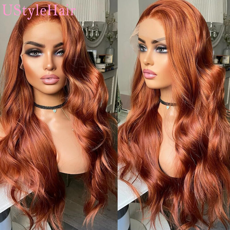 UstyleHair-Perruque Lace Front Wig synthétique ondulée, cheveux longs, rouge cuivré, naissance des cheveux naturelle, perruque Cosplay, degré de chaleur, 03 utilisation