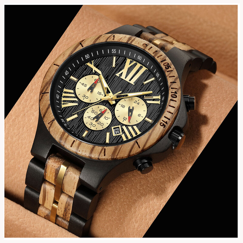 Męski drewniany zegarek, lekkie moda biznesowa analogowe kwarcowe zegarki na rękę, stylowy męski zegarek idealny na każdą okazję