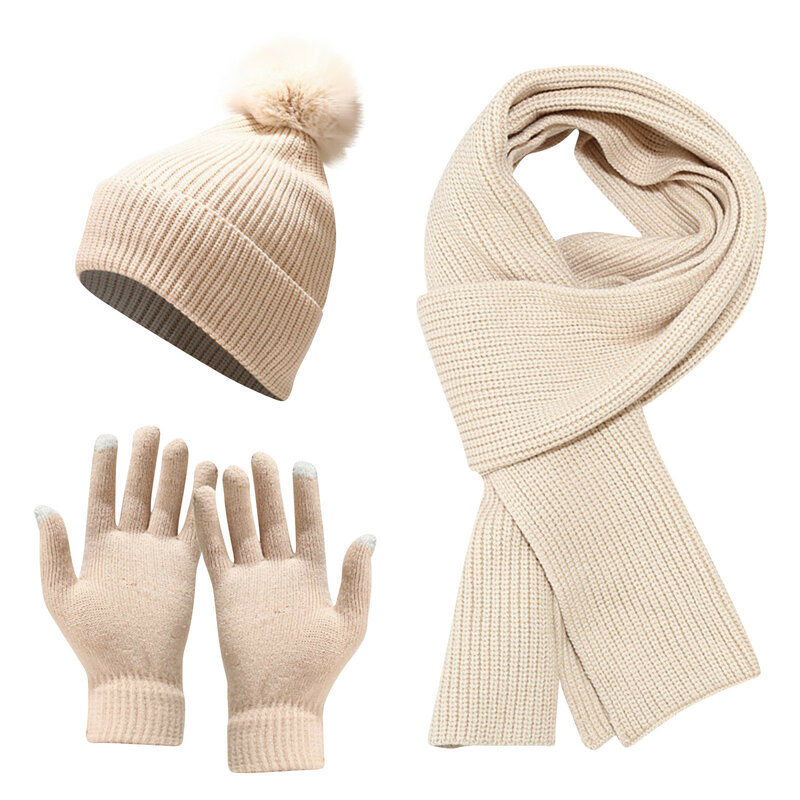 Модная вязаная шапка шарф перчатки из трех предметов осень-зима теплый комплект из трех предметов перчатки для защиты от холода длинный шарф плюс бархатная шапка