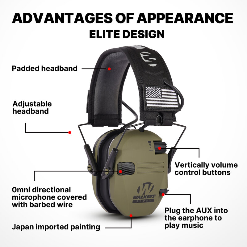 Tactical Earmuffs Active Headphones for Shooting Electronic Hearing Protection Ear Protect Noise Reduction Hunting Headset