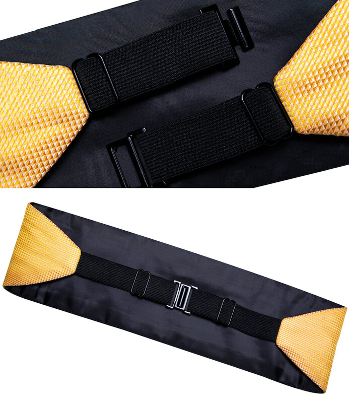 DiBanGu-Cummerbund à carreaux jaunes pour hommes, ceintures élastiques pour hommes, nœud papillon pré-noué, ceinture large formelle, bouton de manchette, mode de fête de mariage