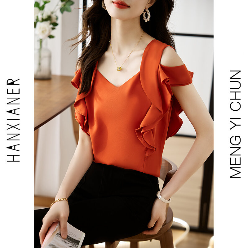 Майка женская шифоновая без рукавов, модная Однотонная рубашка в Корейском стиле, одежда для лета