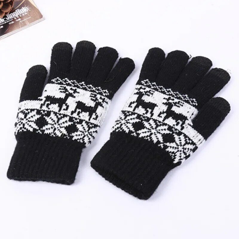 Zagęścić rękawiczki z dzianiny jesienno-zimowe kobiety Boże Narodzenie jelenie ciepłe wiatroszczelne rękawice na rowerze zakupy pełne mitenki rękawiczki