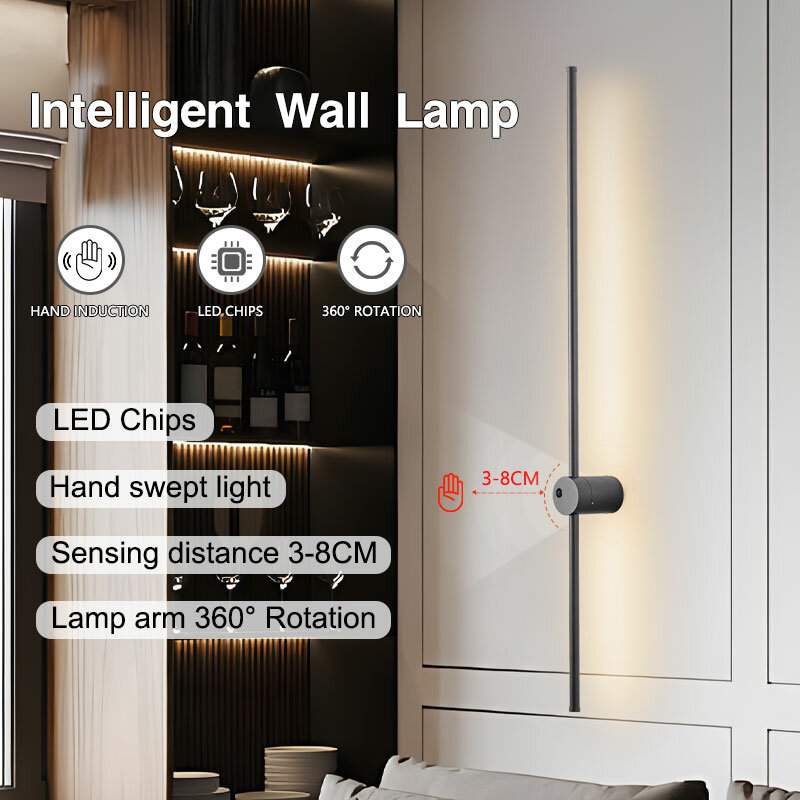 Luces LED de pared con interruptor de inducción manual, candelabro de pared con Sensor de rotación de 360 ° para pasillo, dormitorio y sala de estar