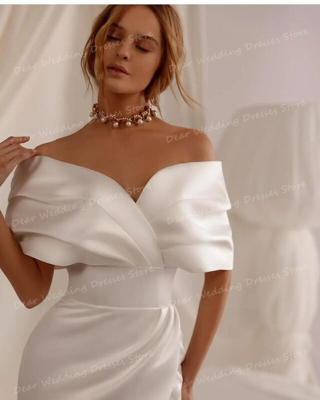 2024 nowoczesne suknie ślubne damskie syrenka satyna Off ramię seksowna wysoka szyja Backless Split formalne na suknie ślubne Vestidos