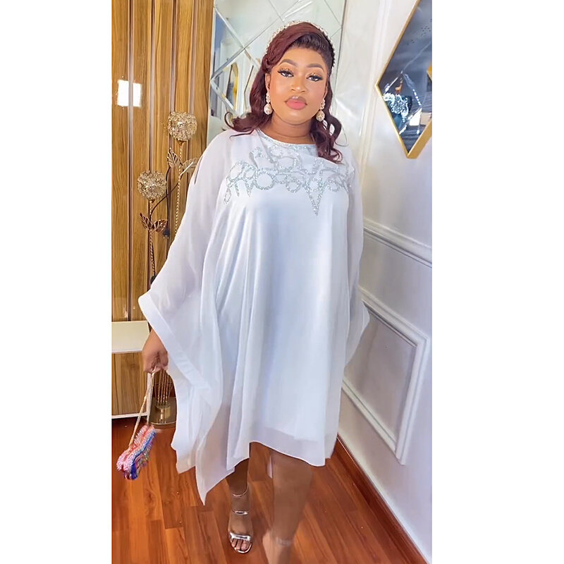 2024 letnia afrykańska luźna z szyfonu sukienka damska z wewnętrznymi sukienkami Ankara Dashiki muzułmańskie Abaya dubajska Kaftan Boubou