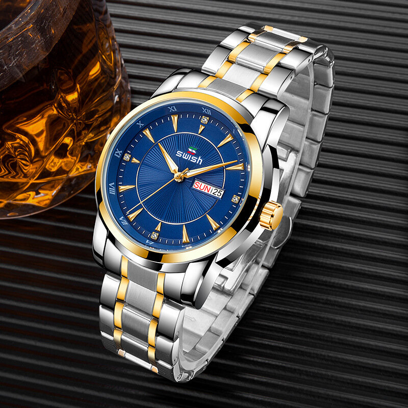 Metalowe męskie okrągłe zegarki kwarcowy wodoodporny zegarek ze stali nierdzewnej zegarki dla par