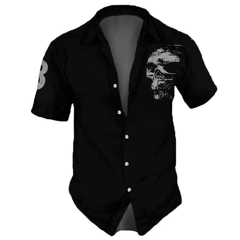 2023 Skull  Men's Shirts Lapel Streetwear Vintage Shirt For Men Street Hip Hop Short Sleeve Top Party Summer Men Hawaiian Shirts