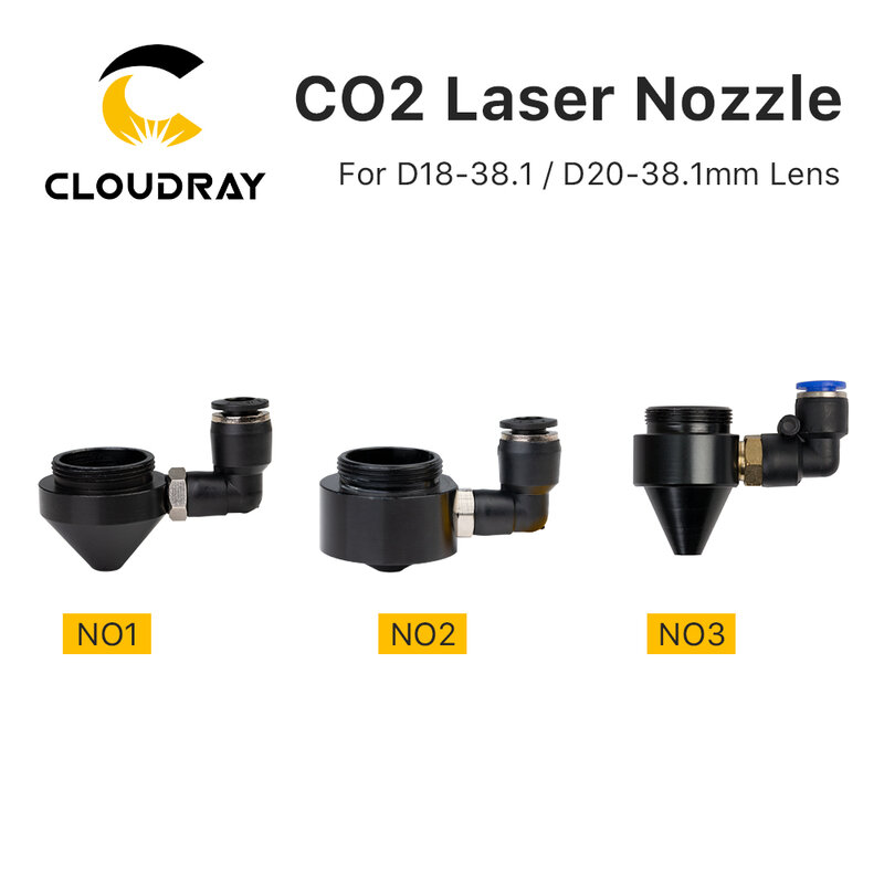 Cloudray-Bocal de ar para máquina de corte a laser CO2, Bocal curto CO2 com encaixe M5, Dia18, 20mm, lente FL38.1 mm