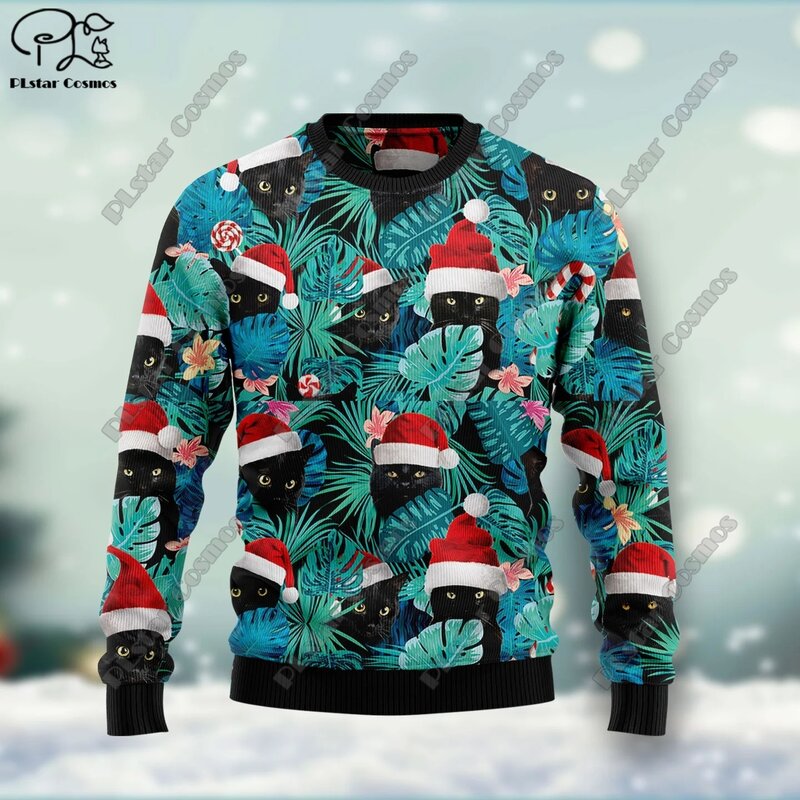 Baru dicetak 3D elemen Natal pohon Natal pola Santa Claus cetak seni jelek sweater Jalan kasual musim dingin sweater S-2