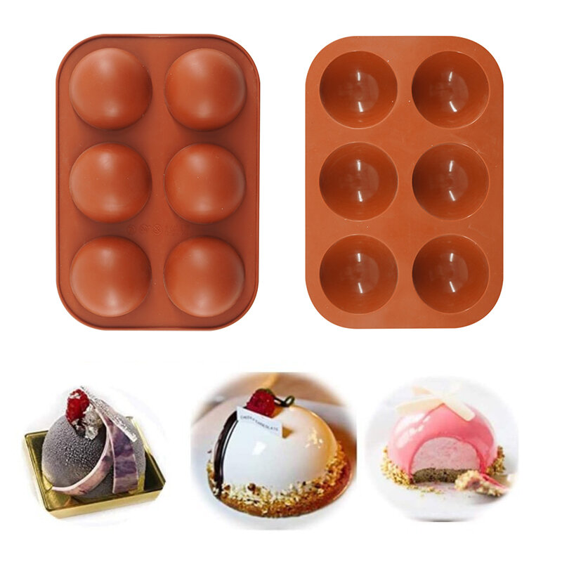 Cetakan silikon bulat setengah bola 3D, untuk DIY memanggang puding Mousse coklat ramah lingkungan cetakan kue alat aksesori dapur