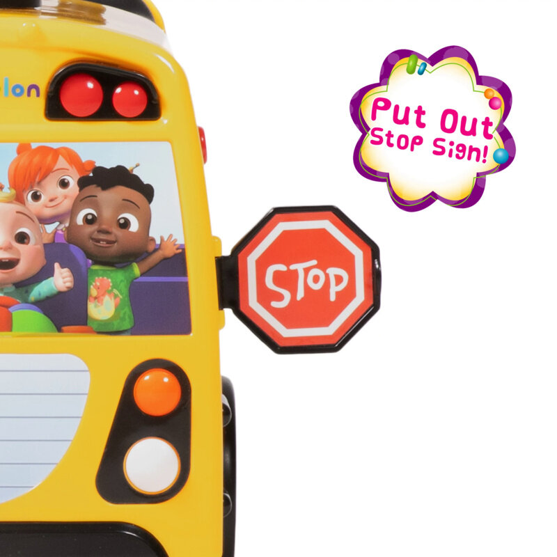 خلق شرارة. ساعة ، للأطفال حافلة مدرسية ركوب مع أرقام الحروف والموسيقى