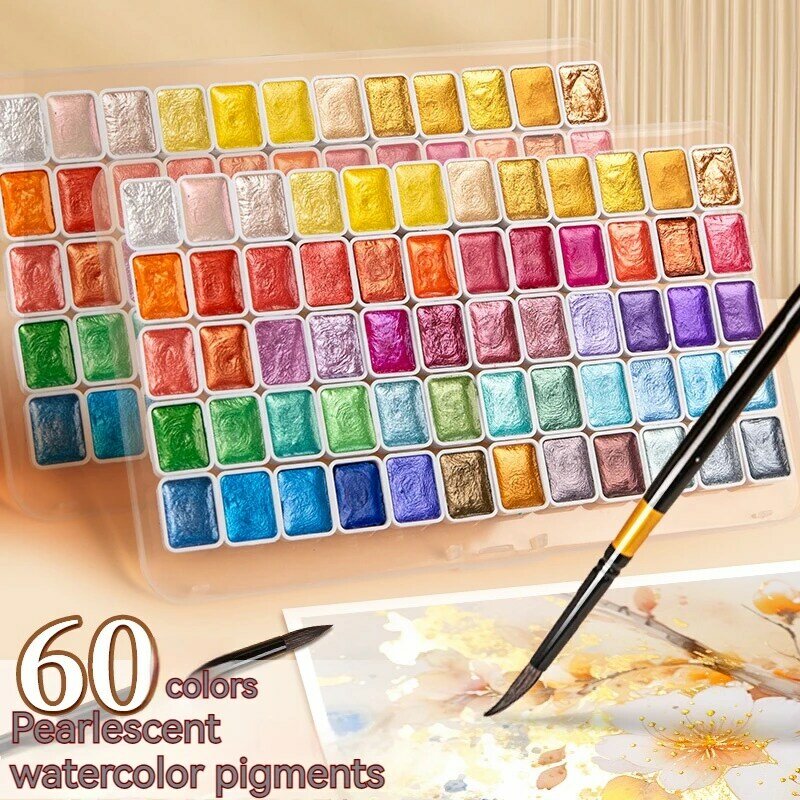 12/20/24/60 colori colori colori ad acquerello solido perlescente Set di pigmenti di perle minerali Art Metallic Glitter School Stationery Nail Dec