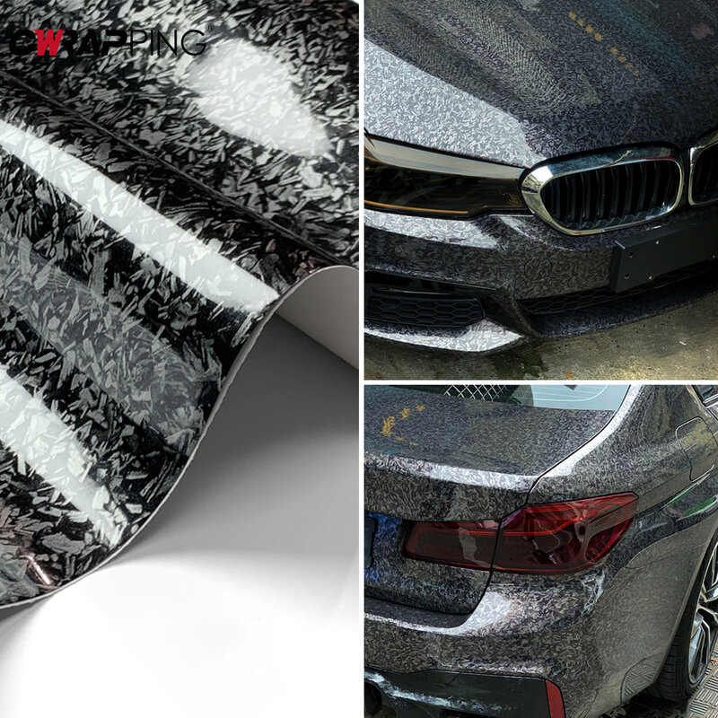 High Quality Black PET Forged Carbon Fibre Vinyl Wrap Film Roll Waterproof Adhesive Sticker Auto Wrap Foil Film Car Accessories