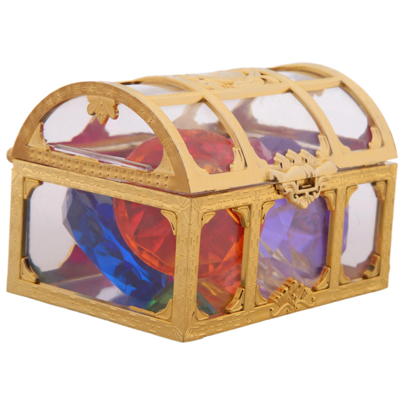 Set batu permata bawah air untuk anak-anak, mainan kolam renang permata berlian warna-warni dengan kotak dada harta karun bajak laut musim panas