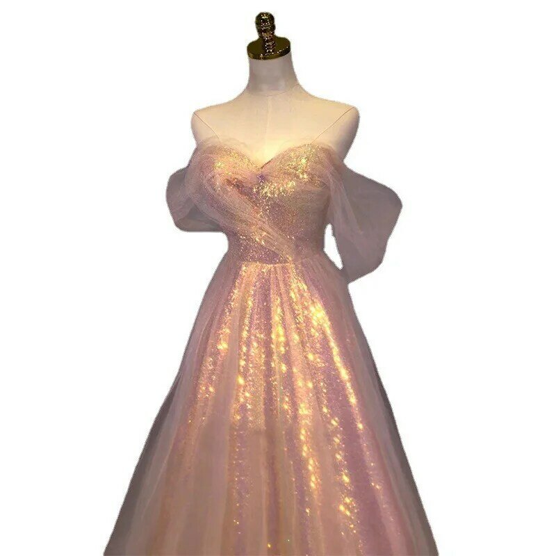 Nowa suknia wieczorowa siateczkowa panna młoda wyszczuplająca jedno ramię kobiece sukienki na bal bankiet eleganckie