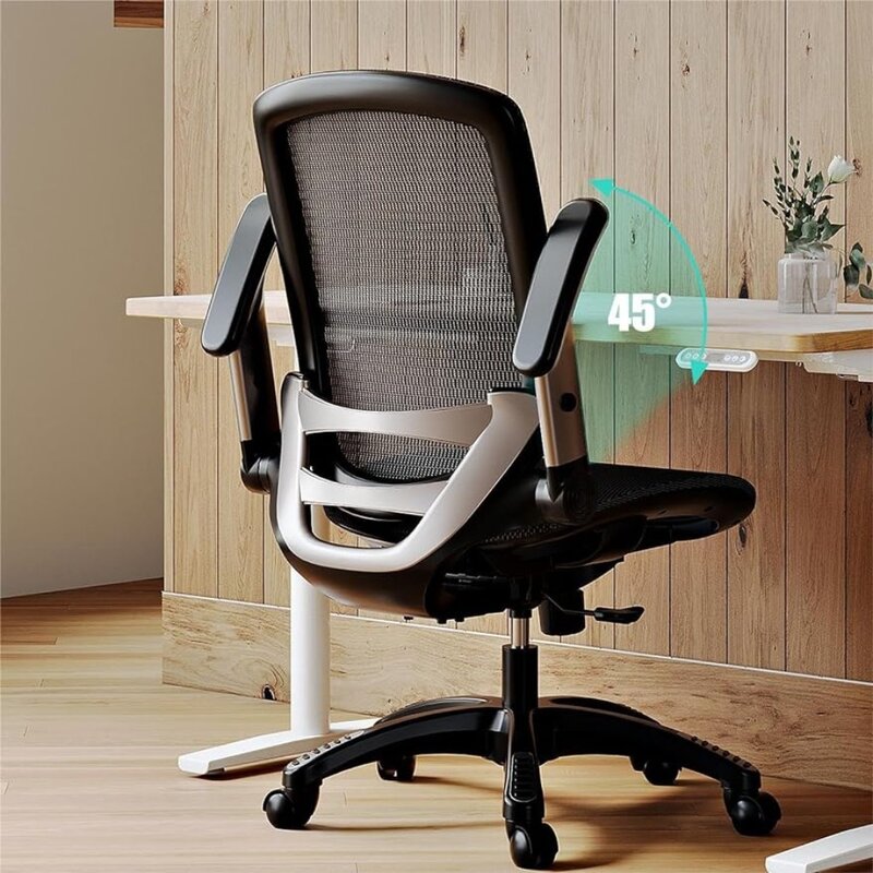 GABRYLLY kursi kantor ergonomis, kursi meja Mesh-penopang pinggang dan lengan Flip-up dapat disesuaikan, kursi lebar lembut
