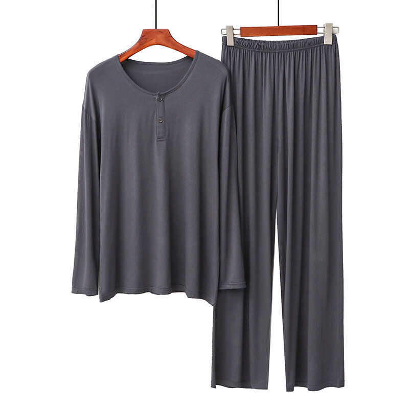 Fdfklak pijamas hombre novo modal confortável sleepwear conjunto de manga longa calças casa terno masculino pijamas salão