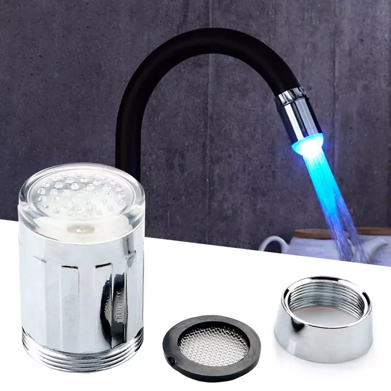 Đèn LED Vòi Nước Streamer 7 Màu Thay Đổi Nhiệt Độ Cảm Biến Ánh Sáng Sen Tắm Vòi Phun Đầu Bếp Phụ Kiện Phòng Tắm