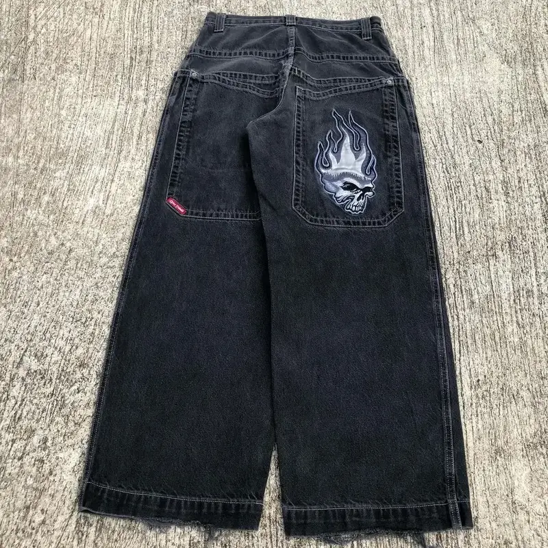 Pantalones vaqueros holgados Y2k para mujer, Jeans de pierna ancha y cintura alta con patrón bordado de Rock y Hip Hop, Estilo Vintage Harajuku