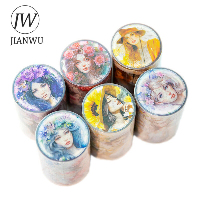 JIANWU 65mm * 300cm The White Dream of Dark Flower Series Vintage Character Decor PET Tape Creative DIY Journal Collage cancelleria