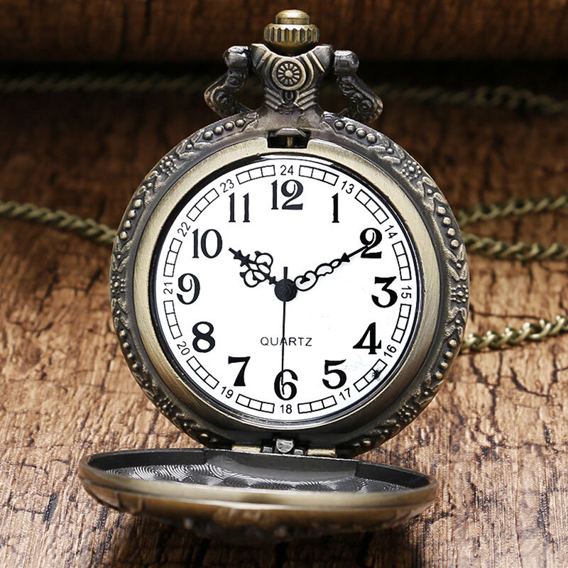 Уникальные винтажные бронзовые фотообои с цепочкой-ожерельем, крутые Подвесные часы, подарок для мужчин, винтажные часы