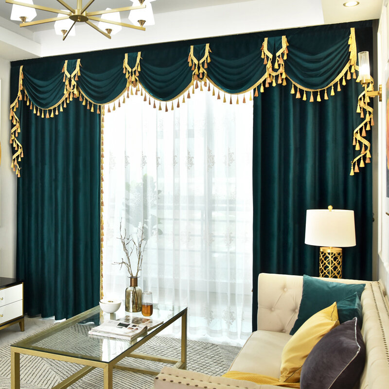 Luxo cortinas para sala de estar veludo valance cortina da janela para o quarto cabo bordado alta sombreamento cortinas porta