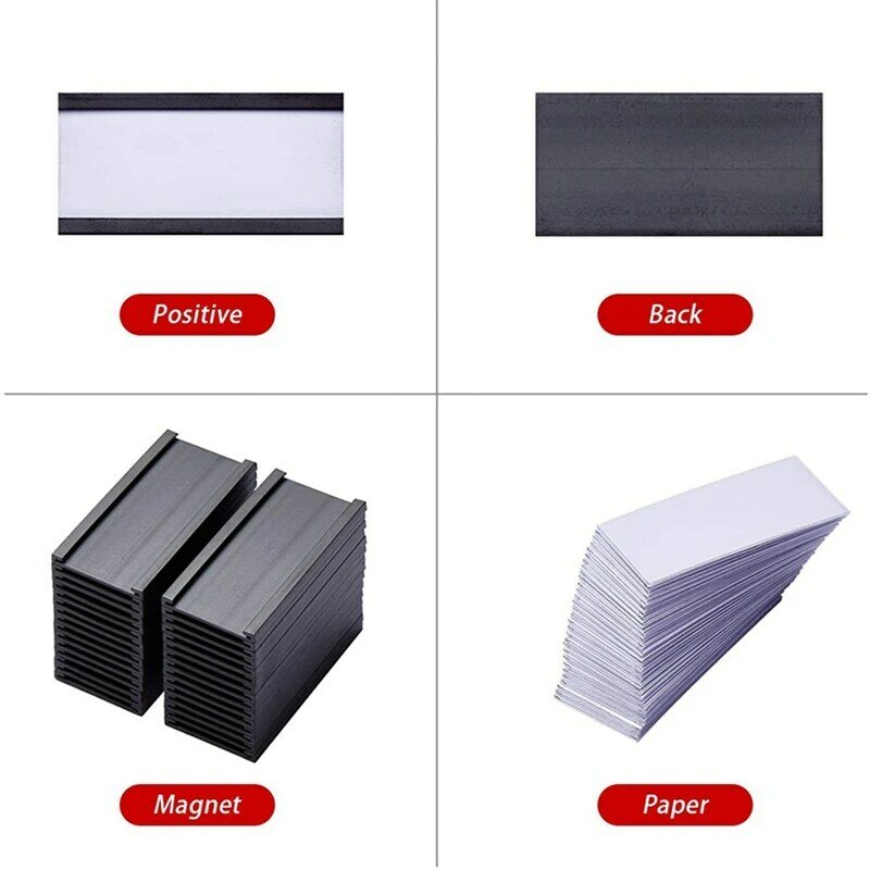 Soportes de etiquetas magnéticas de 200 piezas, soportes para tarjetas de datos magnéticas, protectores de plástico transparente para estantería de Metal (1X2 pulgadas)