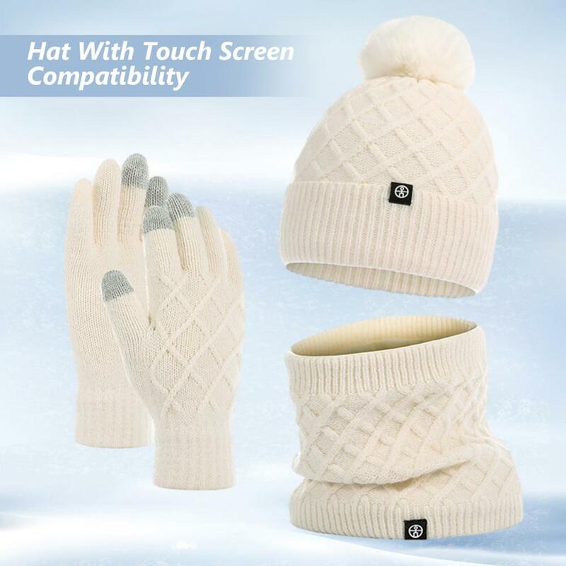 Warm Scarf Set Hat Scarf Gloves Set Cozy Winter Accessories Set Warm Hat Scarf Gloves for Unisex Elastic Anti-slip for Outdoor