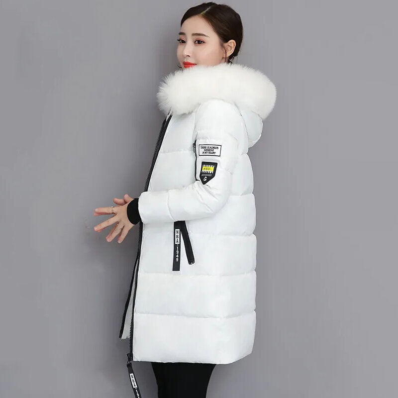 Gidyq-Parkas com capuz feminino, jaqueta de pele remendos elegante coreana, combina tudo, sobretudo midi grosso quente, moda feminina, inverno, novo