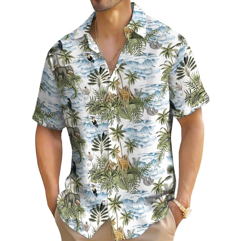 Camisa de manga corta con estampado de árbol de Coco para hombre, camisetas hawaianas informales Retro, camisas sueltas de gran tamaño, Top nuevo de verano, 2024