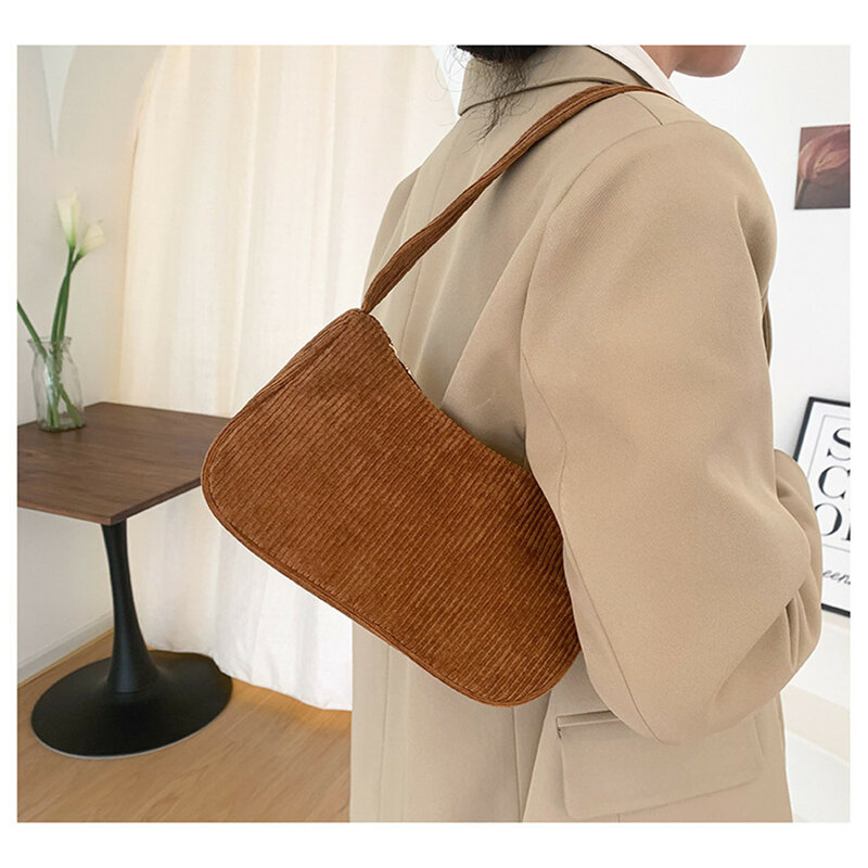 2023 Fashion Vintage Women's Handbags Corduroy Underarm Bag Casual Women Shoulder Bags Solid Color Zipper Female Tote Clutch