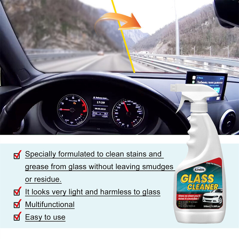 Limpiador de cristales de coche, limpiador de manchas de aceite y desnebulización para parabrisas de coche y espejo retrovisor, 100ml