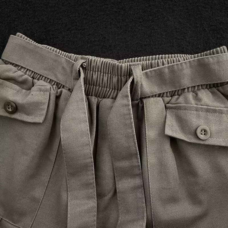 Pantalones cortos Cargo transpirables con múltiples bolsillos para hombre, pantalón corto holgado de estilo japonés, cintura elástica, estilo Harajuku, ropa de ocio, estilo Retro Ins